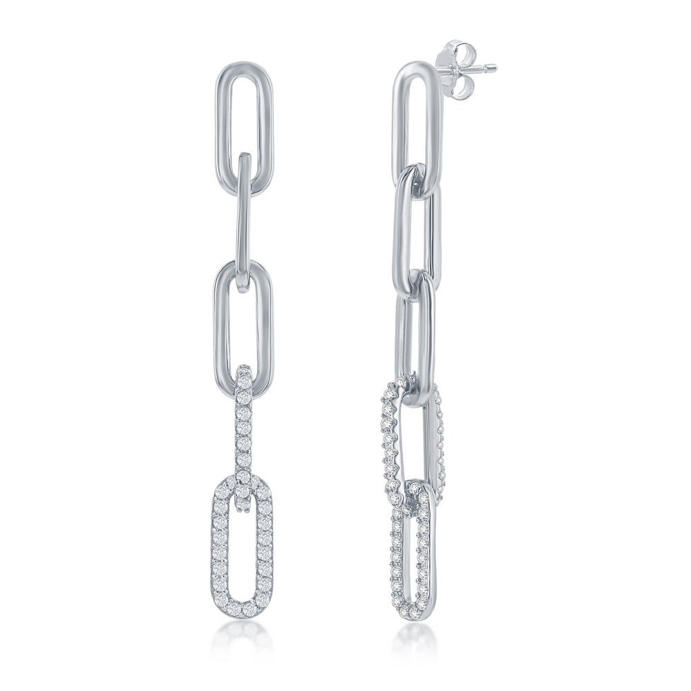 Sterling Silver CZ Paperclip Earrings