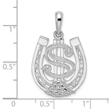 Cargar imagen en el visor de la galería, Sterling Silver Rhod-plated Polished Dollar Sign In Horse Shoe Pendant
