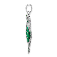 Load image into Gallery viewer, Sterling Silver Rhod-plated Polished Enameled Green Sea Turtle Pendant
