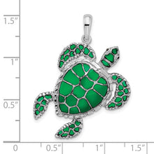 Load image into Gallery viewer, Sterling Silver Rhod-plated Polished Enameled Green Sea Turtle Pendant
