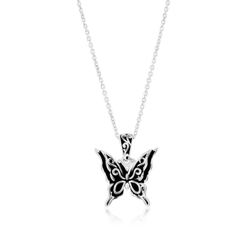 16+2 Inch Sterling Silver, Oxidized Butterfly Pendant w/Chain