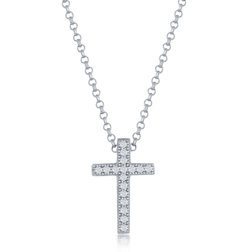 Sterling Silver 9x15mm Micro Pave CZ Cross Pendant - Small
