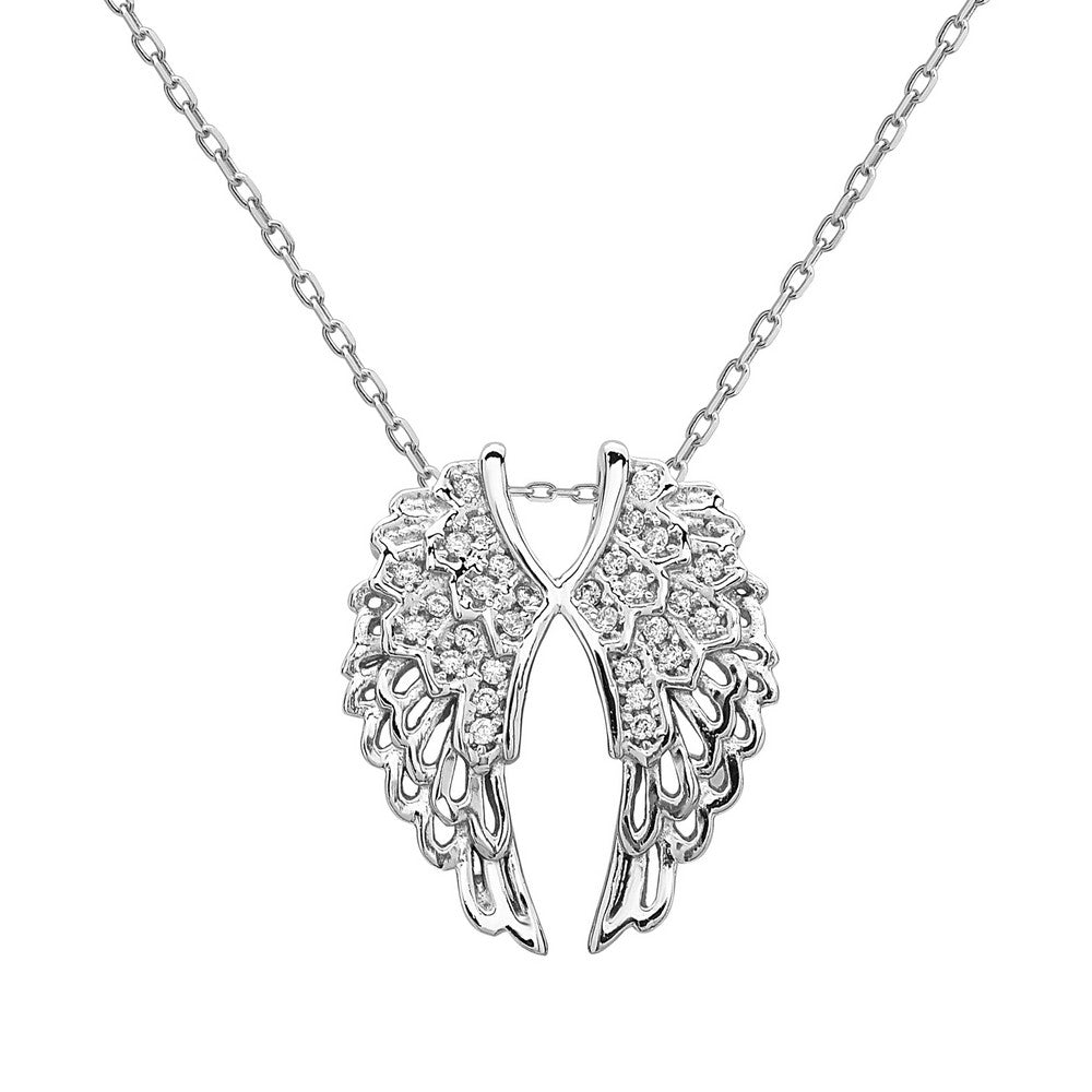 Sterling Silver CZ Open Double Wing Pendant- Chain Not included