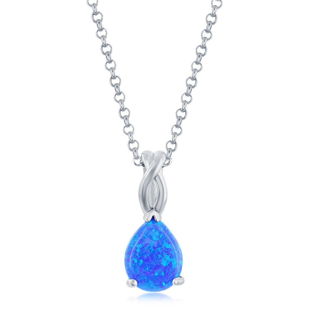 Sterling Silver Pear-Shaped Blue Opal Pendant