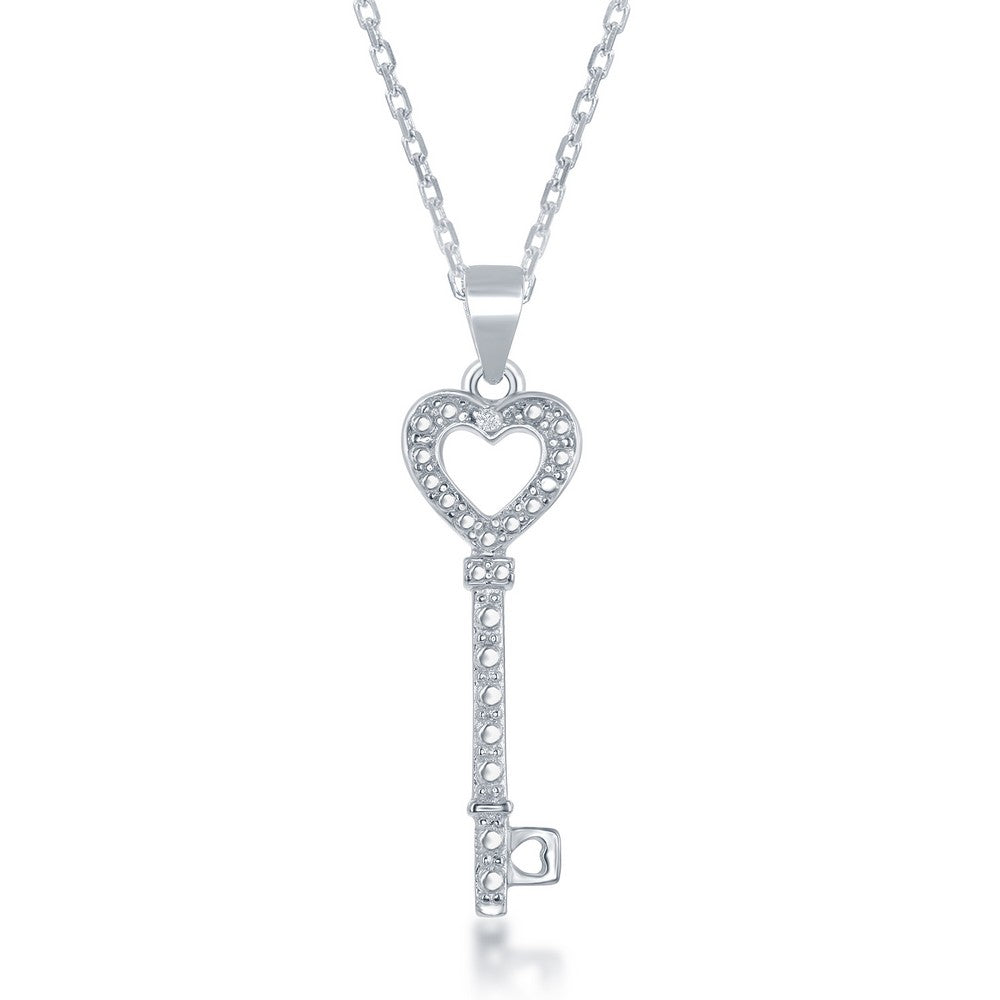 Sterling Silver Diamond Accent Key Heart Pendant w/18” Chain
