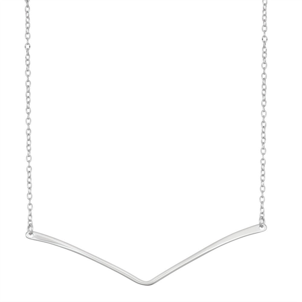 18 inch Sterling Silver Thin Boomerang Shaped V Bar Necklace
