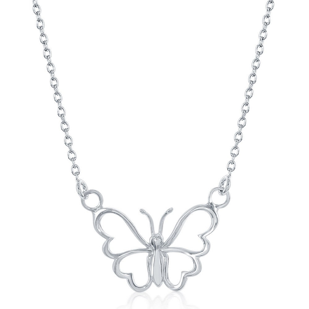 18 inch Sterling Silver Open Butterfly Necklace
