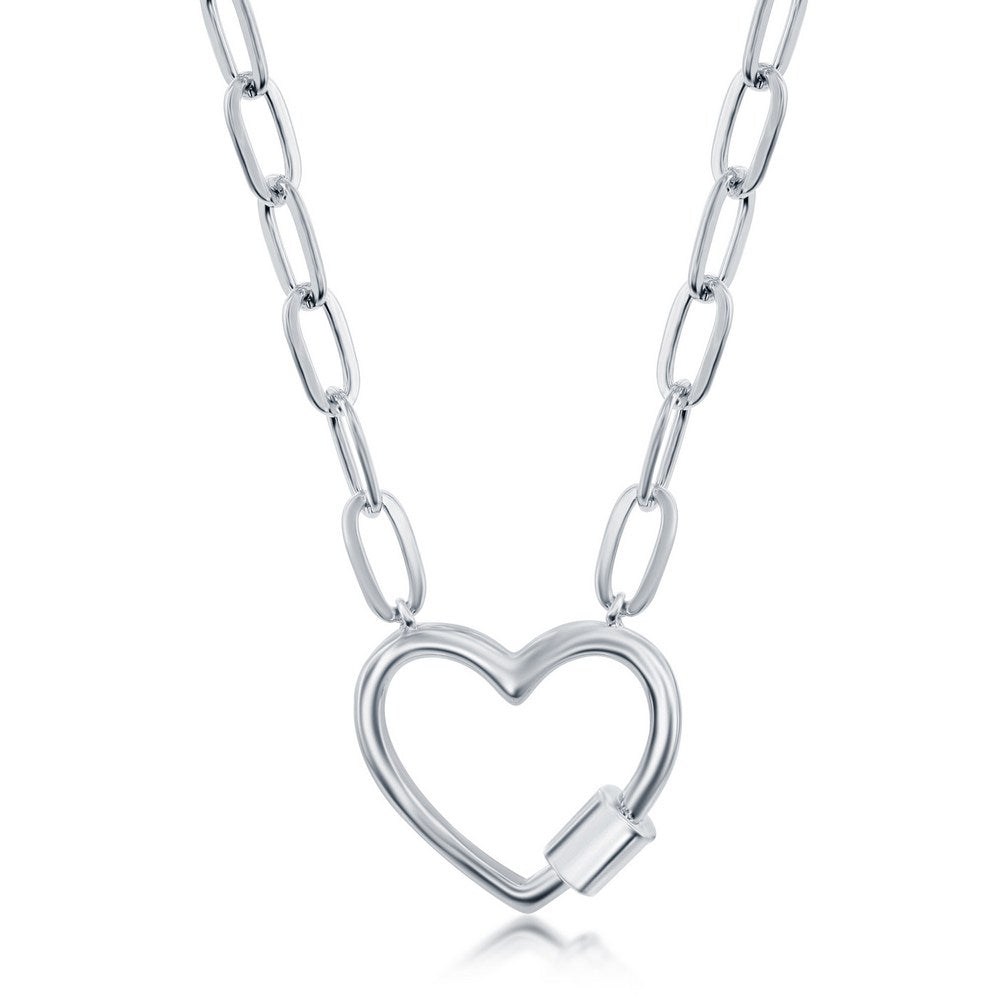 16”+2 inch Sterling Silver Heart Carabiner Paperclip Necklace
