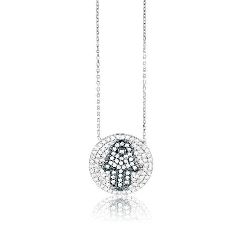 18 inch Sterling Silver CZ Hamsa Necklace