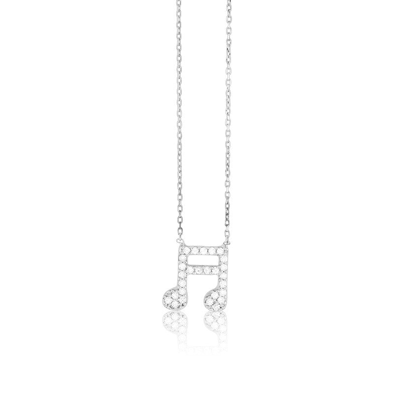 18 inch Sterling Silver CZ Musical Note Necklace