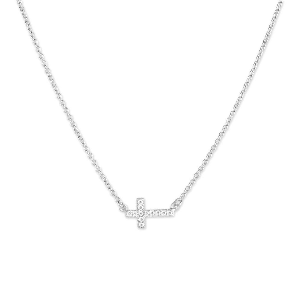 14+2 inch Sterling Silver Small Micro Pave Cross Necklace