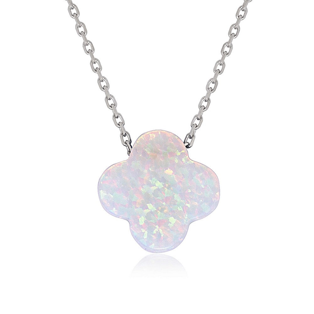 18 inch Sterling Silver Opal Flower Necklace - White
