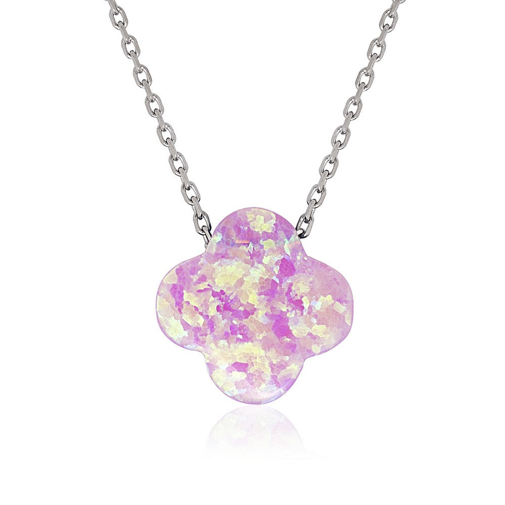 18 inch Sterling Silver Opal Flower Necklace - Pink