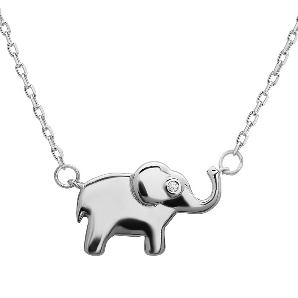 16+2 inch Sterling Silver Small Elephant with CZ Eye Necklace