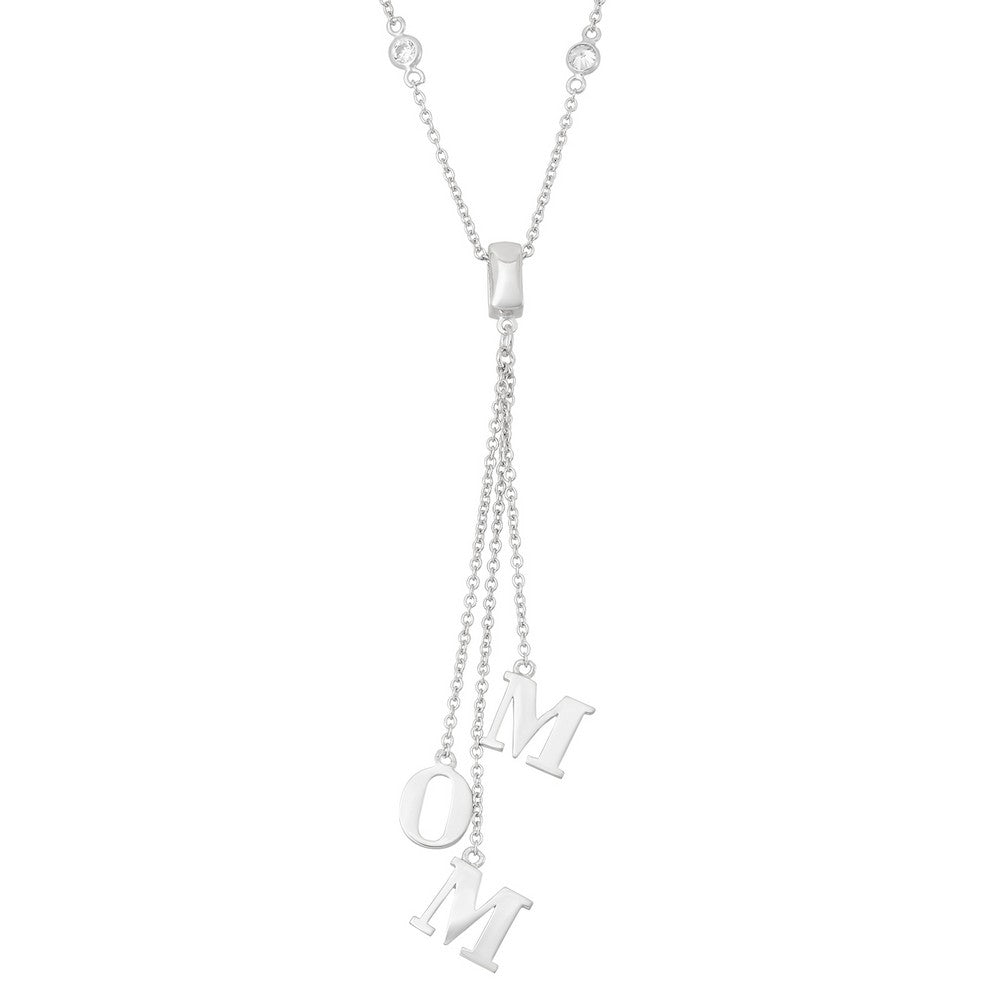 16”+2 inch Sterling Silver Bezel Set CZ with Dangling MOM Necklace