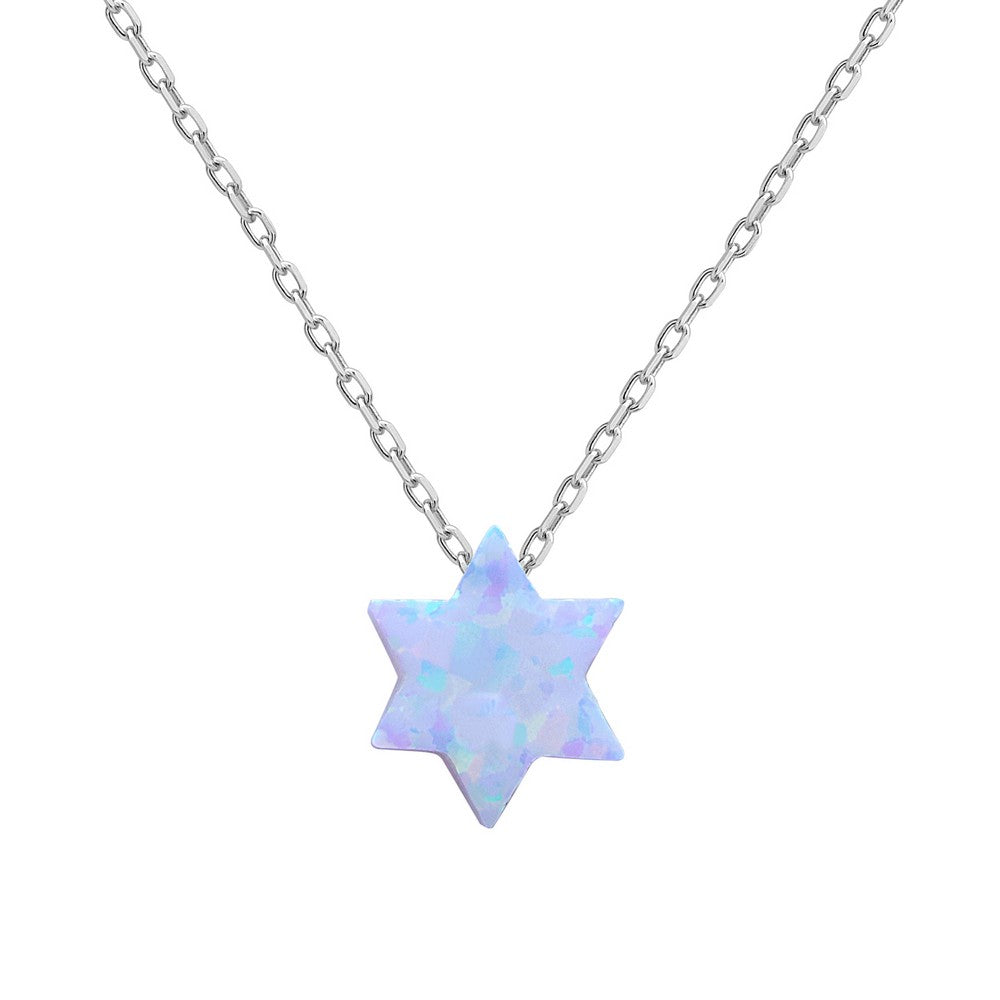 18 inch Sterling Silver  Small White Opal Star of David Necklace