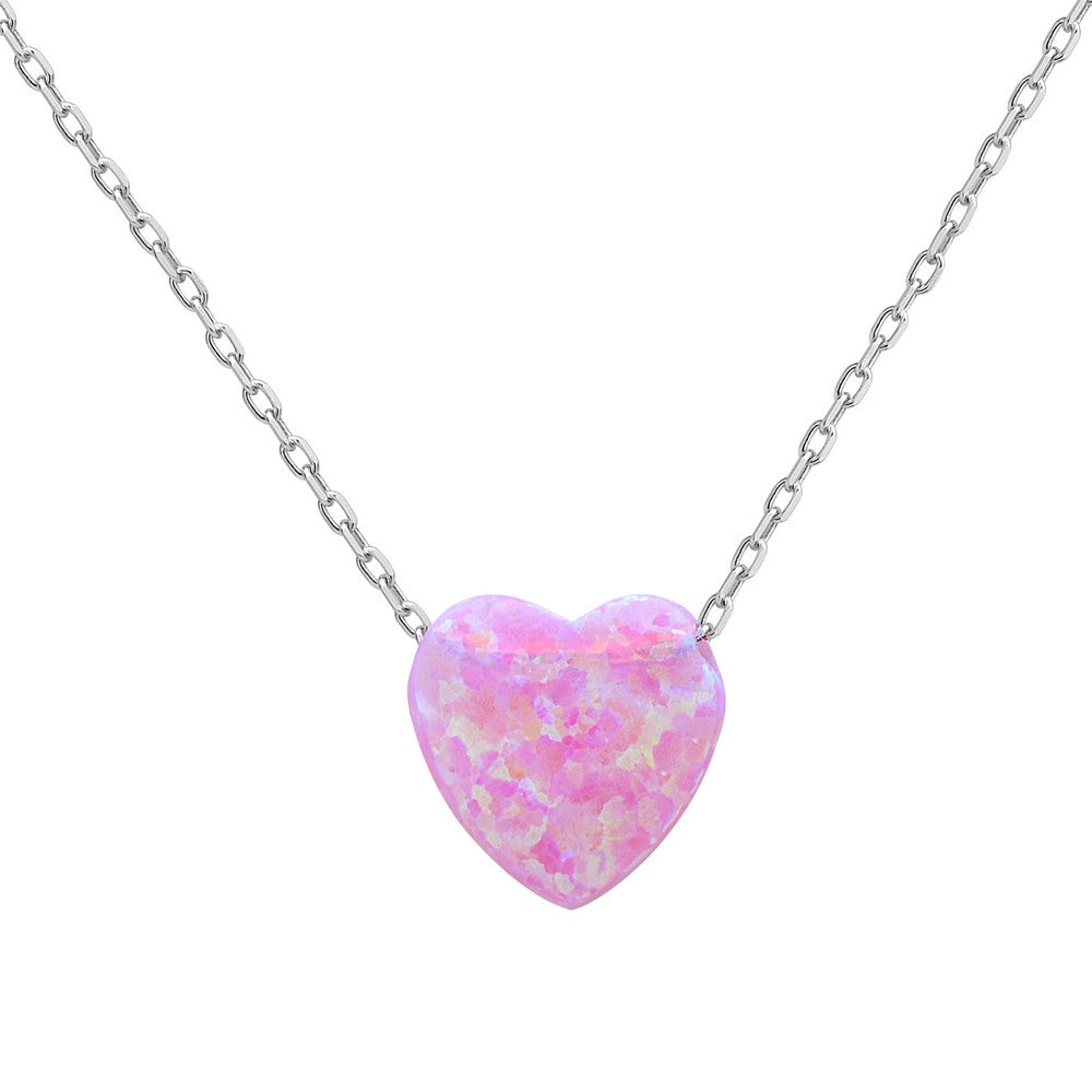 18 inch Sterling Silver Small Pink Opal Heart Necklace