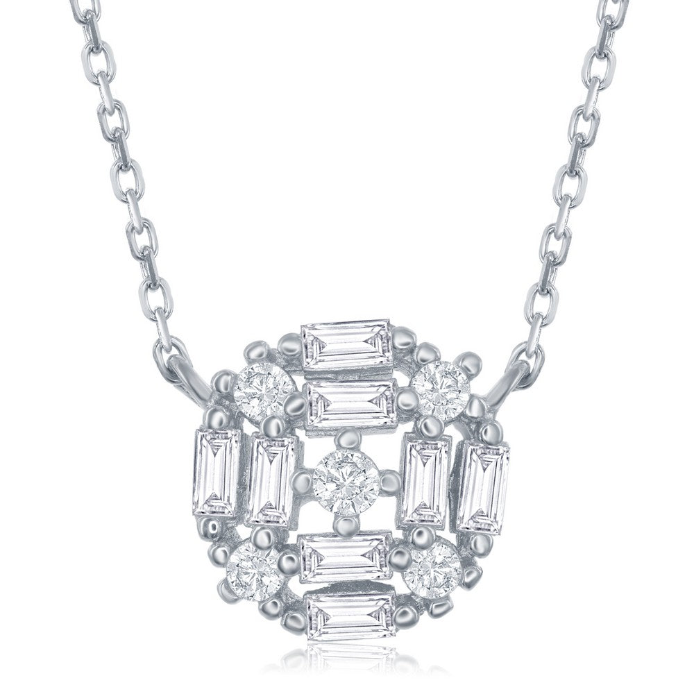 16+1 inch Sterling Silver Center Baguette Circle with CZ's Necklace