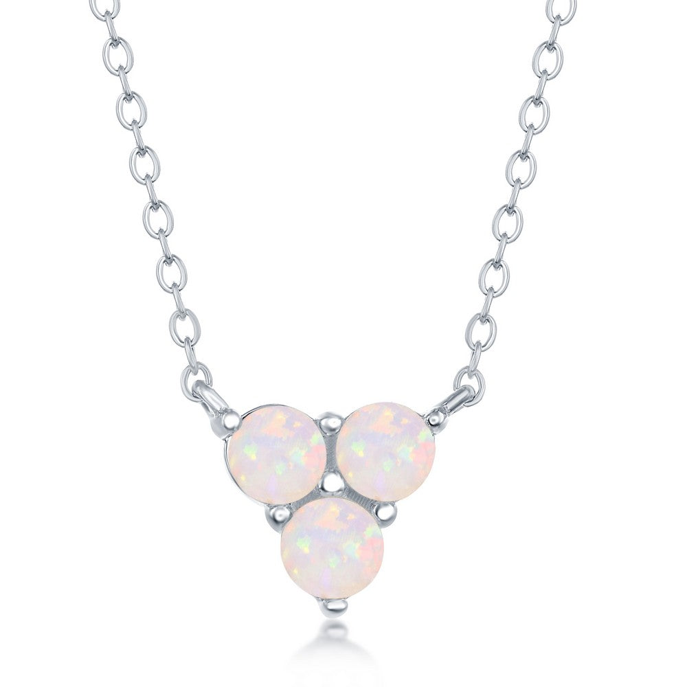 16+2 inch Sterling Silver Triple White Opal Cluster Necklace