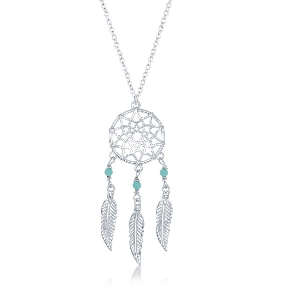 16”+2 inch Sterling Silver, Turquoise Dream Catcher Necklace