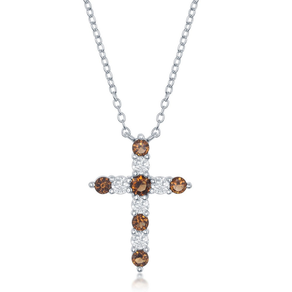 16+2 Inch Sterling Silver Garnet CZ 'January Birthstone' Cross Necklace