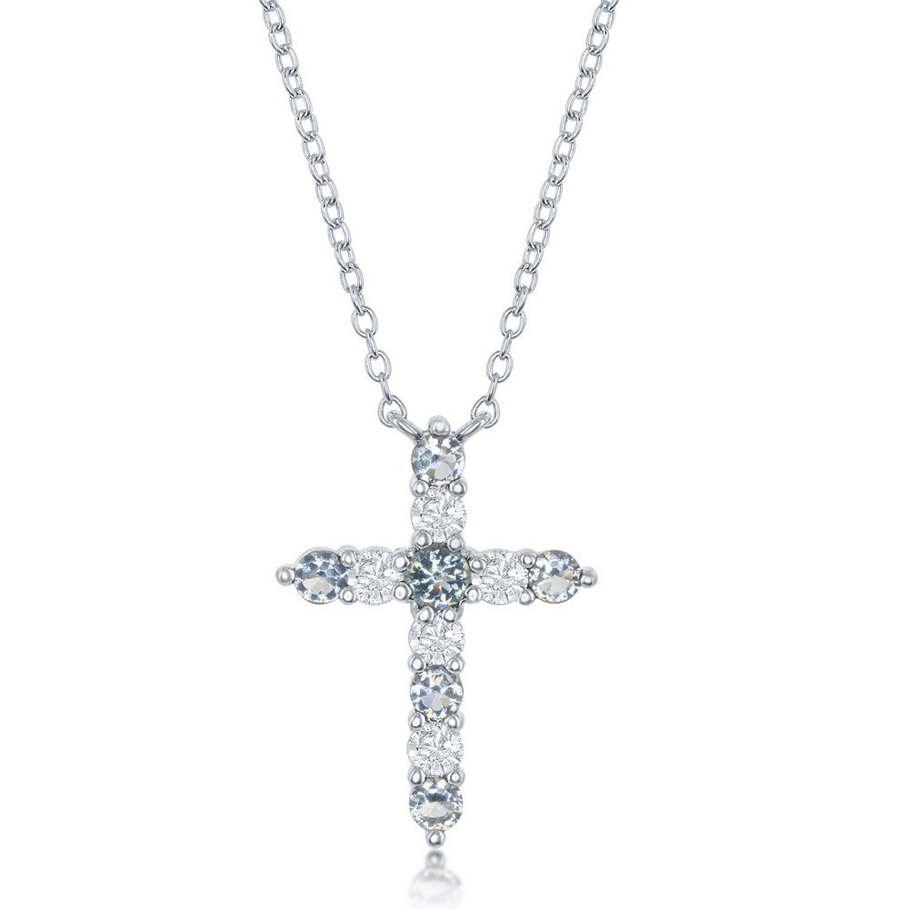 16+2 Inch Sterling Silver Aquamarine CZ 'March Birthstone' Cross Necklace