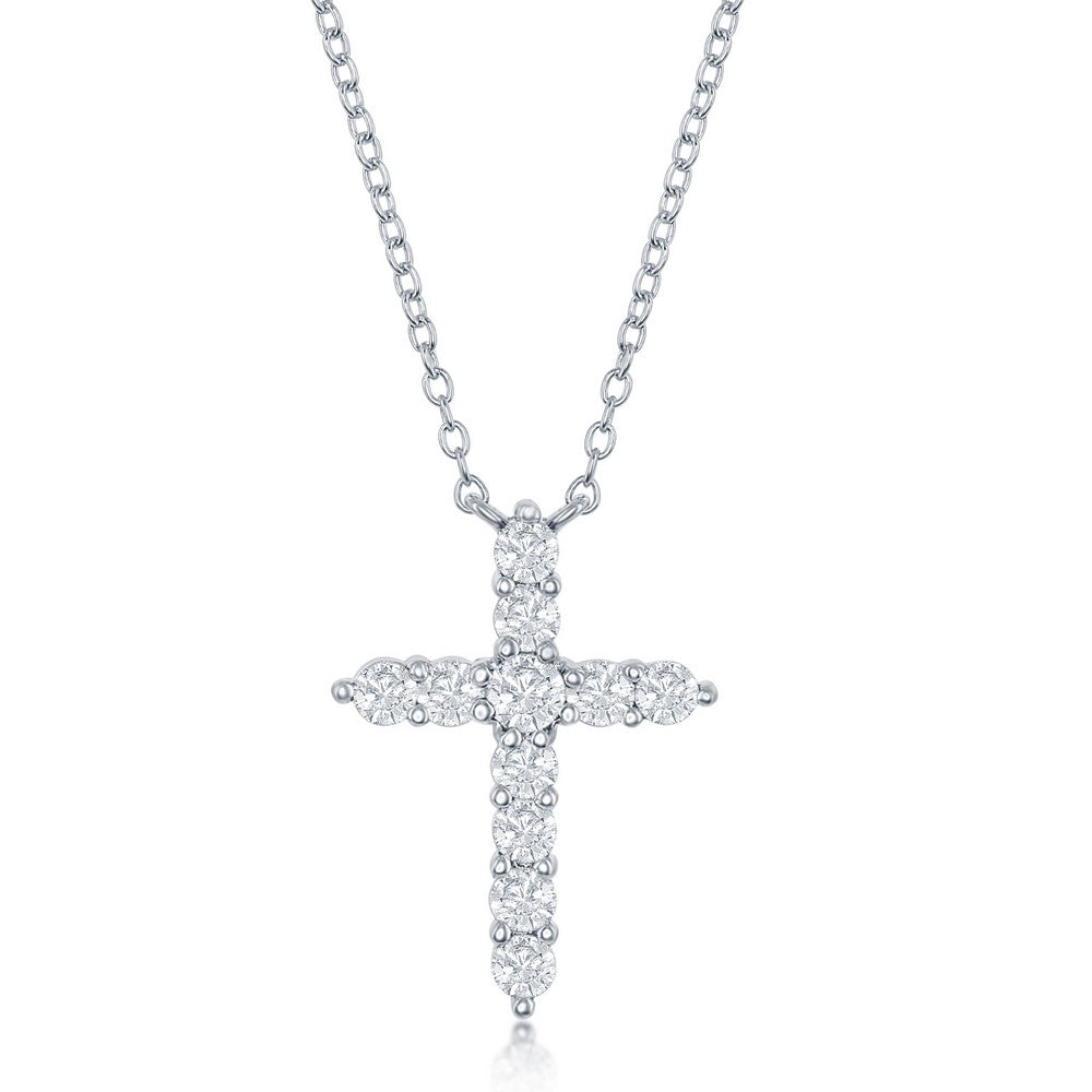 16+2 Inch Sterling Silver White CZ 'April Birthstone' Cross Necklace