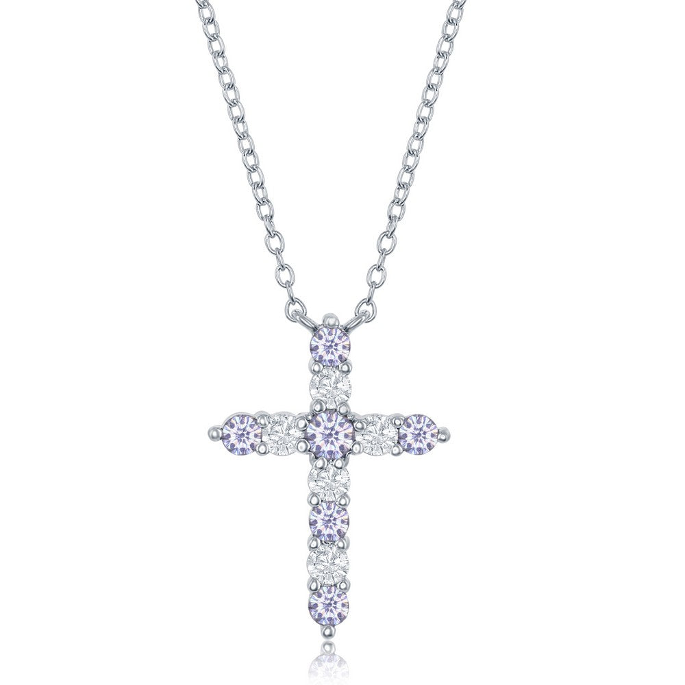 16+2 Inch Sterling Silver Lavender CZ 'June Birthstone' Cross Necklace