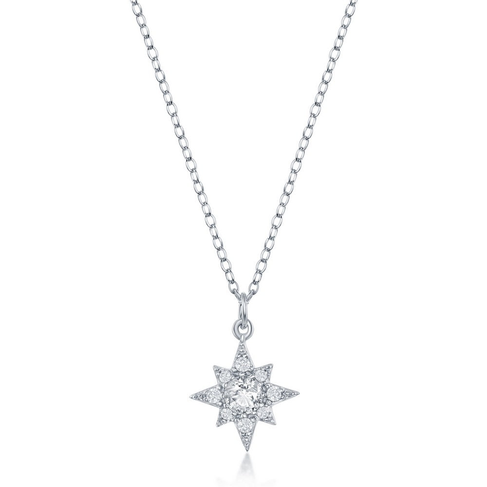 16+2 inch Sterling Silver North Star CZ Necklace