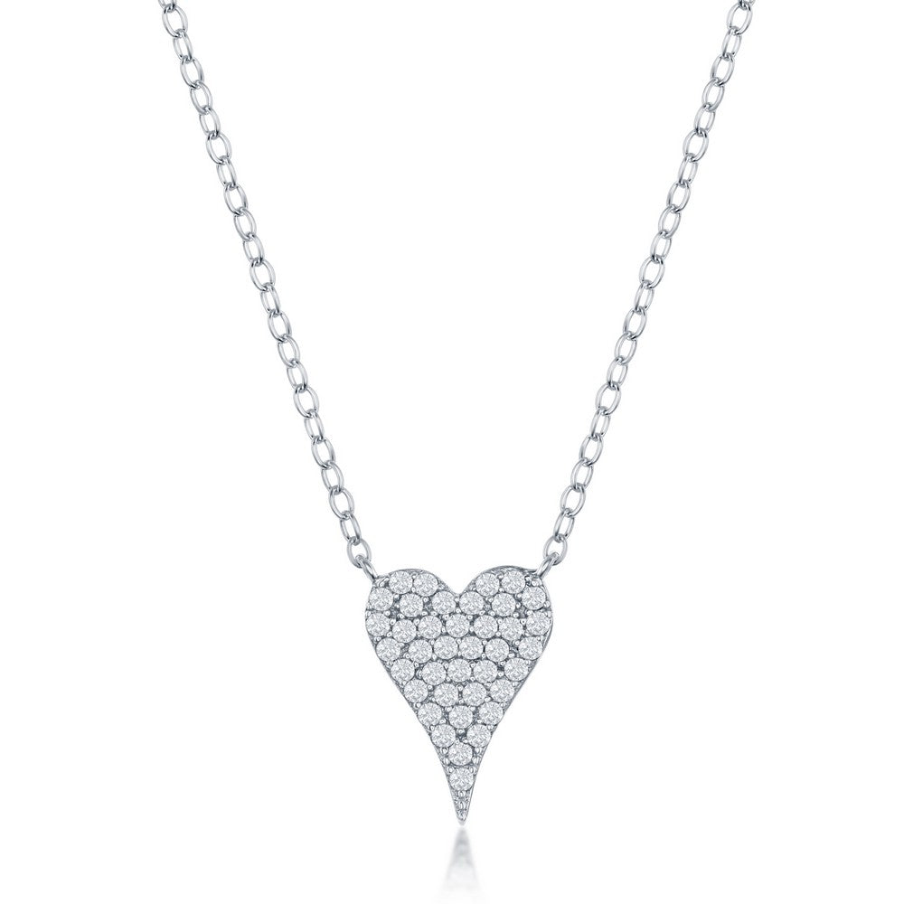 16+2 inch Sterling Silver Micro Pave CZ Small Heart Necklace