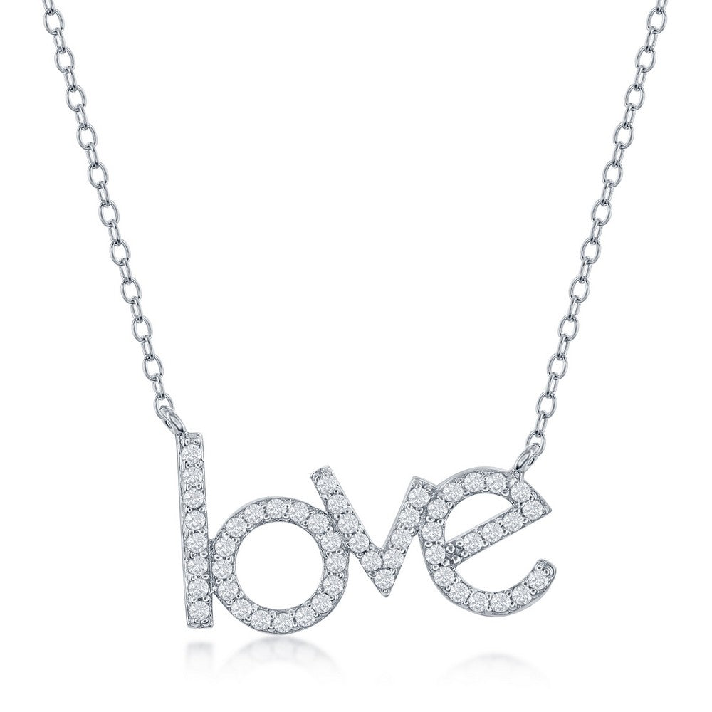 18 inch Sterling Silver 'LOVE' CZ Necklace