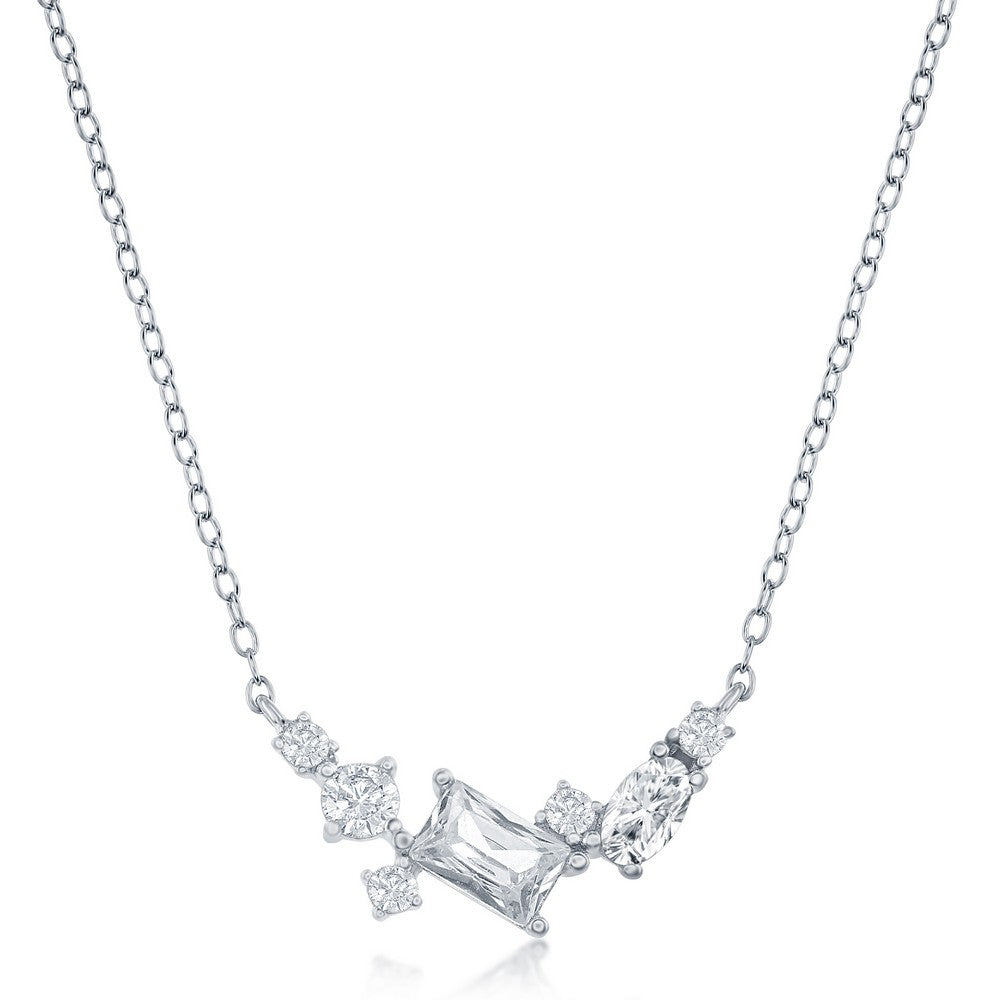 16+2 inch Sterling Silver Multi-Shaped CZ Necklace