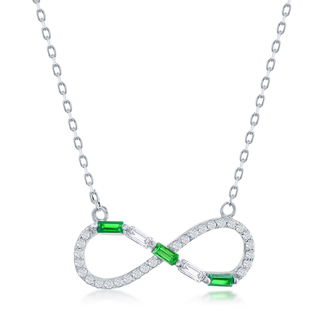 16+2 inch Sterling Silver Round & Baguette CZ Infinity Necklace - Emerald CZ
