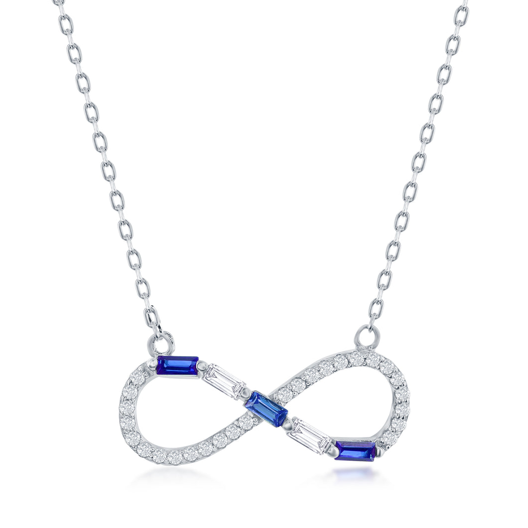 16+2 inch Sterling Silver Round & Baguette CZ Infinity Necklace - Sapphire CZ