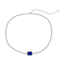 Cargar imagen en el visor de la galería, 12+3 inch Sterling Silver Asscher-Cut Sapphire &amp; CZ Tennis Choker
