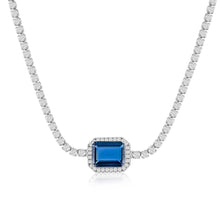 Cargar imagen en el visor de la galería, 12+3 inch Sterling Silver Asscher-Cut Sapphire &amp; CZ Tennis Choker
