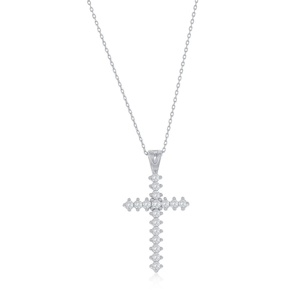 16+2 inch Sterling Silver CZ Cross Necklace
