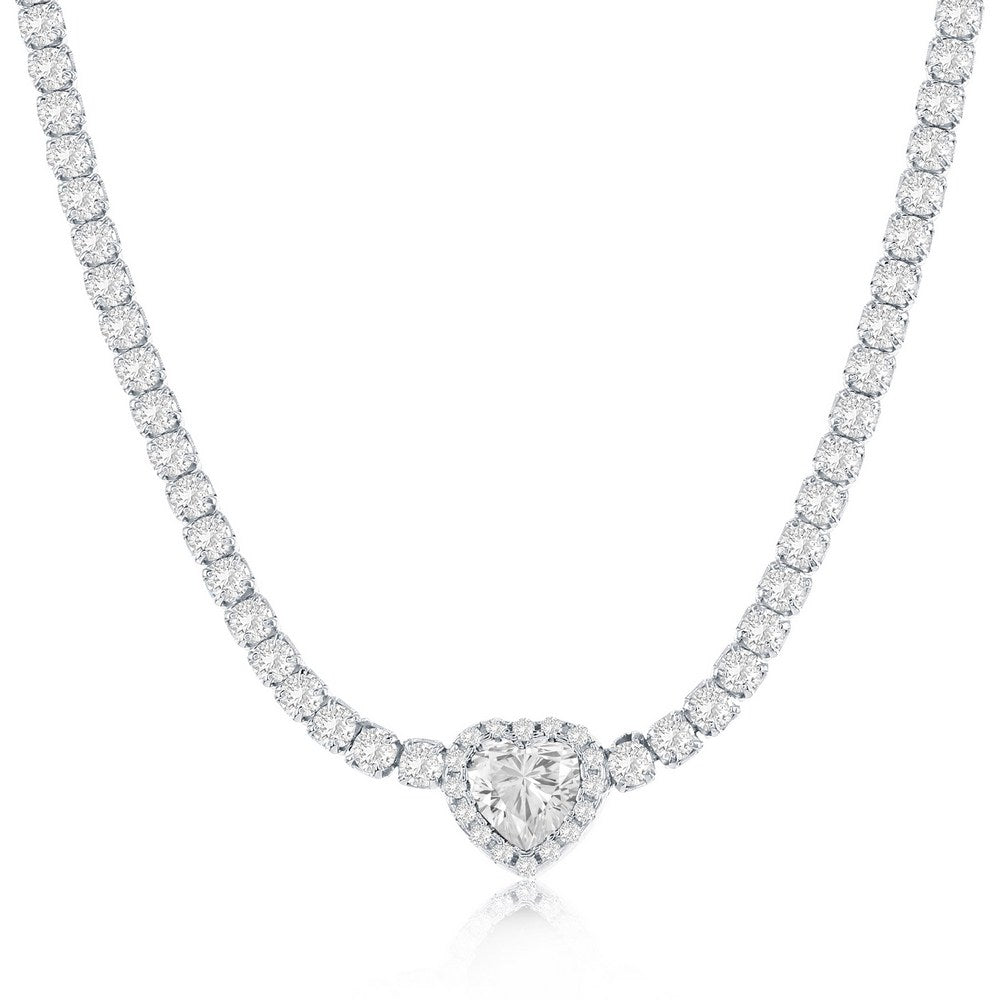 16+2 inch Sterling Silver, Heart CZ Tennis Necklace