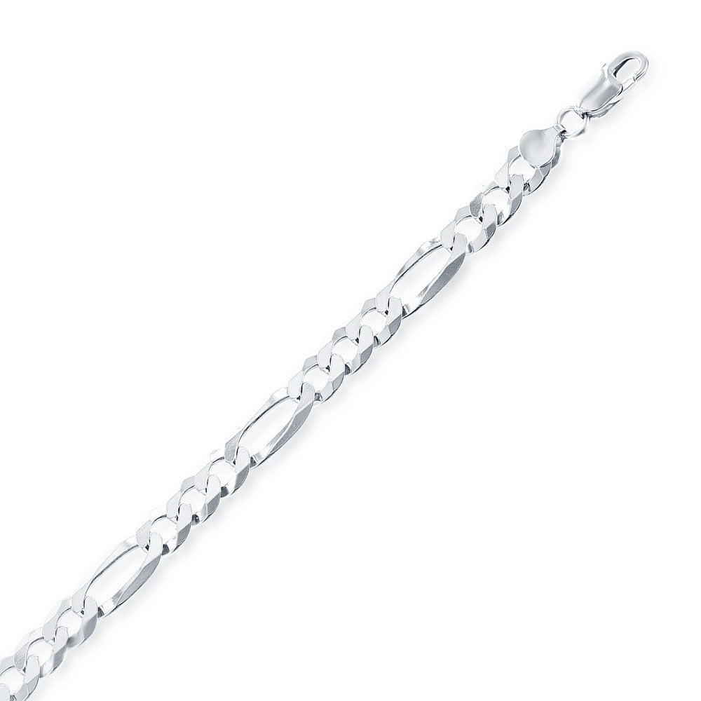 8” Sterling Silver 5.8mm Figaro Bracelet - Rhodium Plated