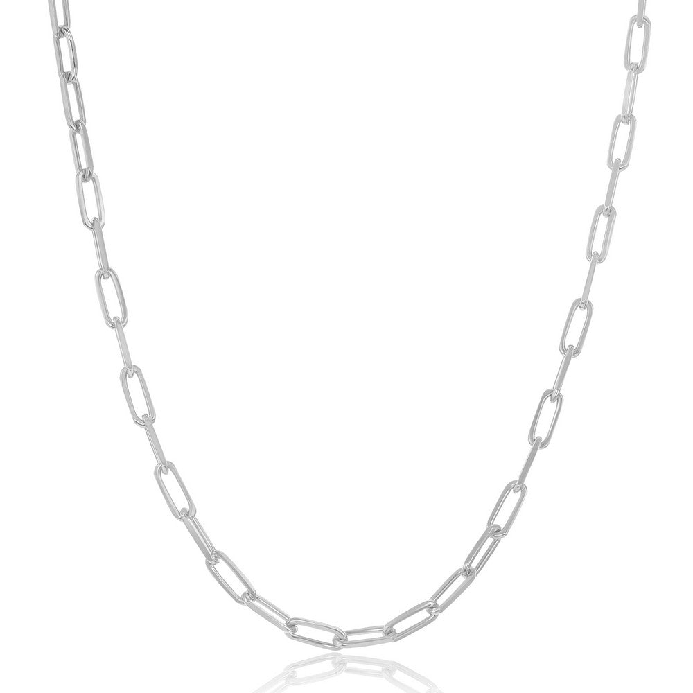 16 inch Sterling Silver 2.8mm Paper Clip Linked Chain - Rhodium Plated