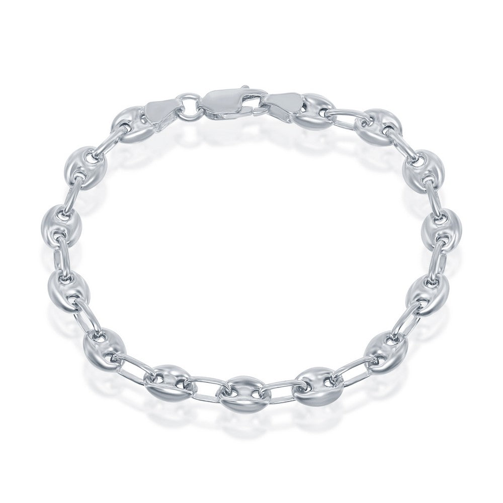 7 inch Sterling Silver 6mm Puffed Marina Bracelet - Rhodium Plated