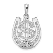 Cargar imagen en el visor de la galería, Sterling Silver Rhod-plated Polished Dollar Sign In Horse Shoe Pendant
