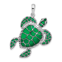 Load image into Gallery viewer, Sterling Silver Rhod-plated Polished Enameled Green Sea Turtle Pendant
