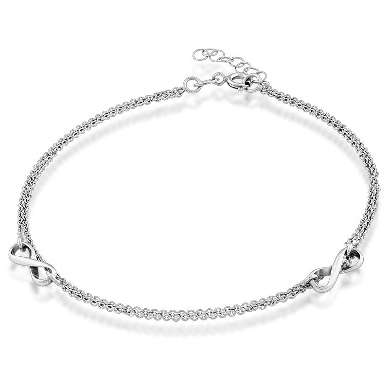 9+1 inch Sterling Silver Double Strand Infinity Anklet