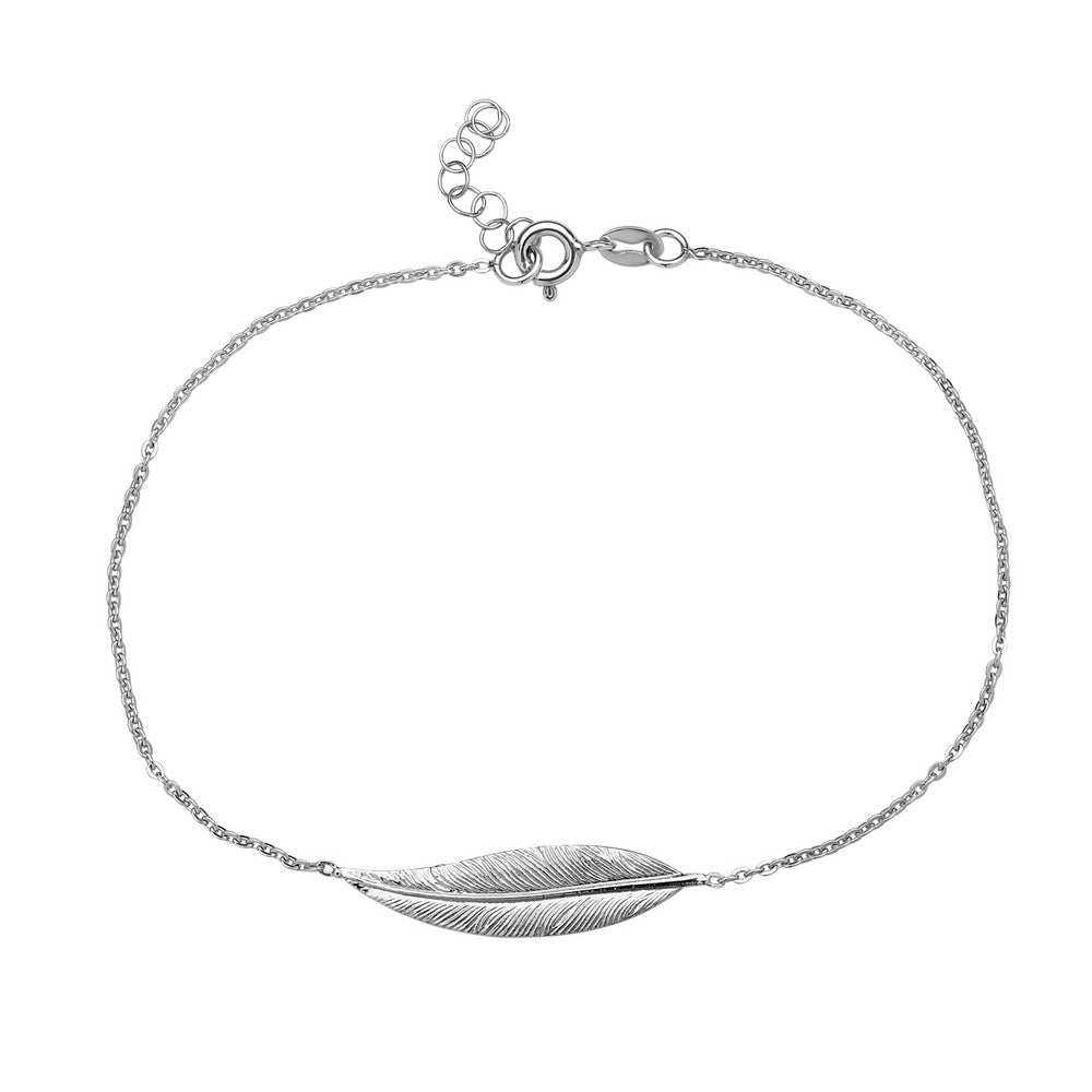 9+1 inch Sterling Silver Large Leaf Anklet