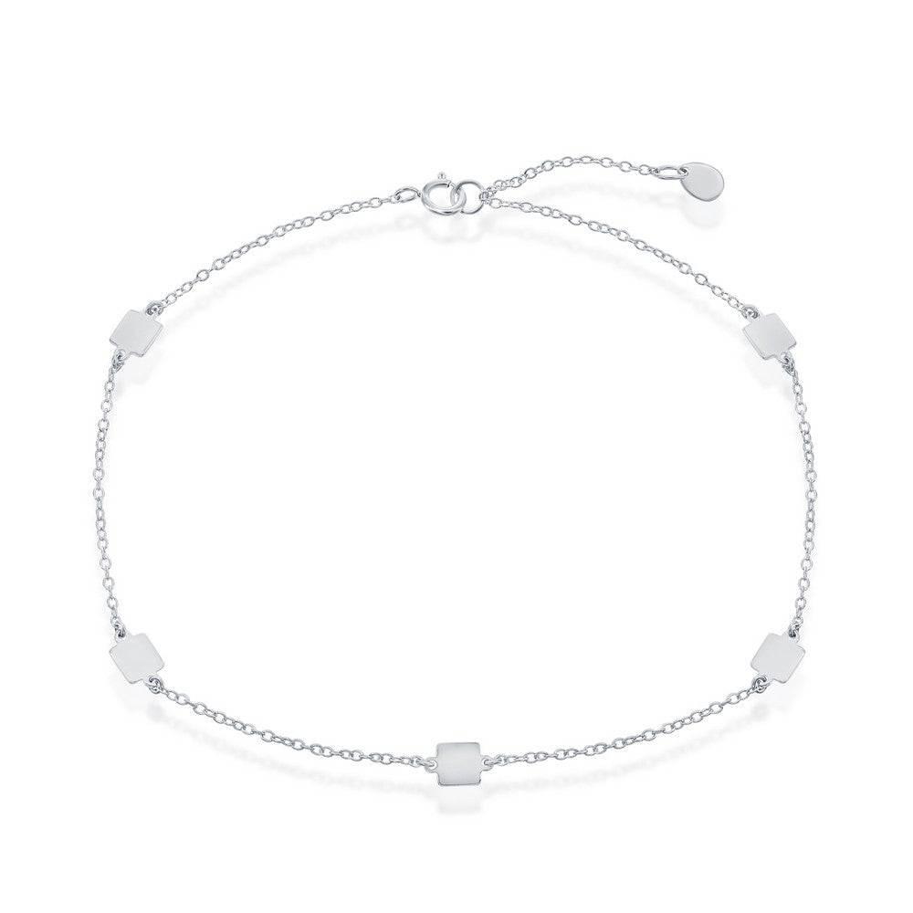 9+1 inch Sterling Silver Shiny Flat Square Anklet