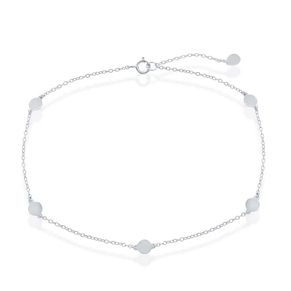 9+1 inch Sterling Silver Shiny Flat Circle Anklet