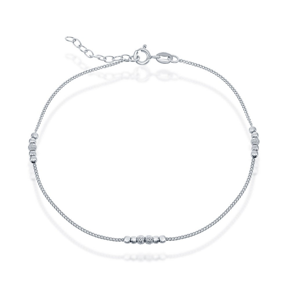 9+1 inch Sterling Silver Shiny and Diamond Cut Beads Anklet