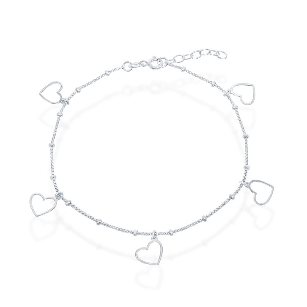9+1 inch Sterling Silver Dangling Open Heart Anklet