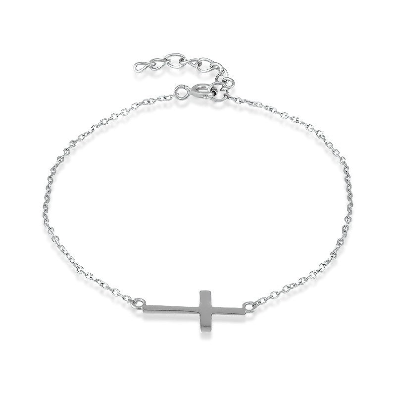 7+1 inch Sterling Silver Sideways Cross Bracelet
